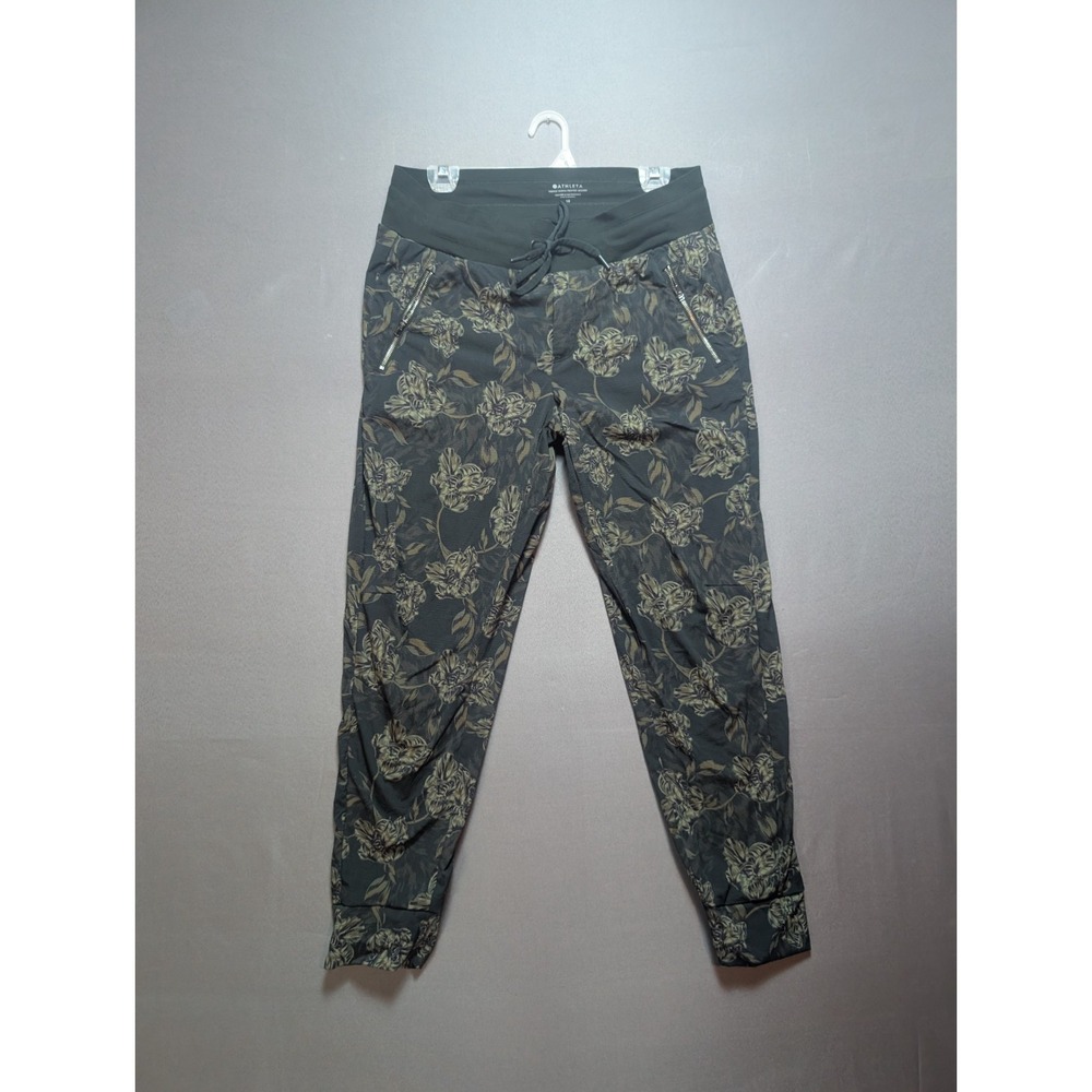 Athleta Trekkie North Printed Jogger Pants Women 10 Olive Green Floral Taper Leg